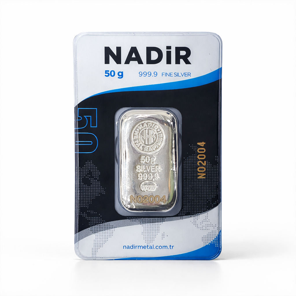 شمش نقره ۵۰ گرمی NADIR